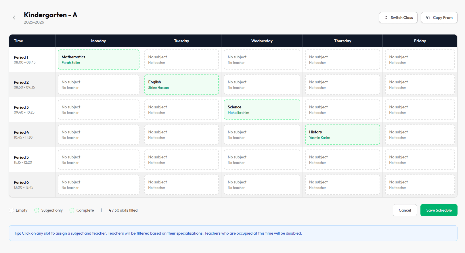 Timetable